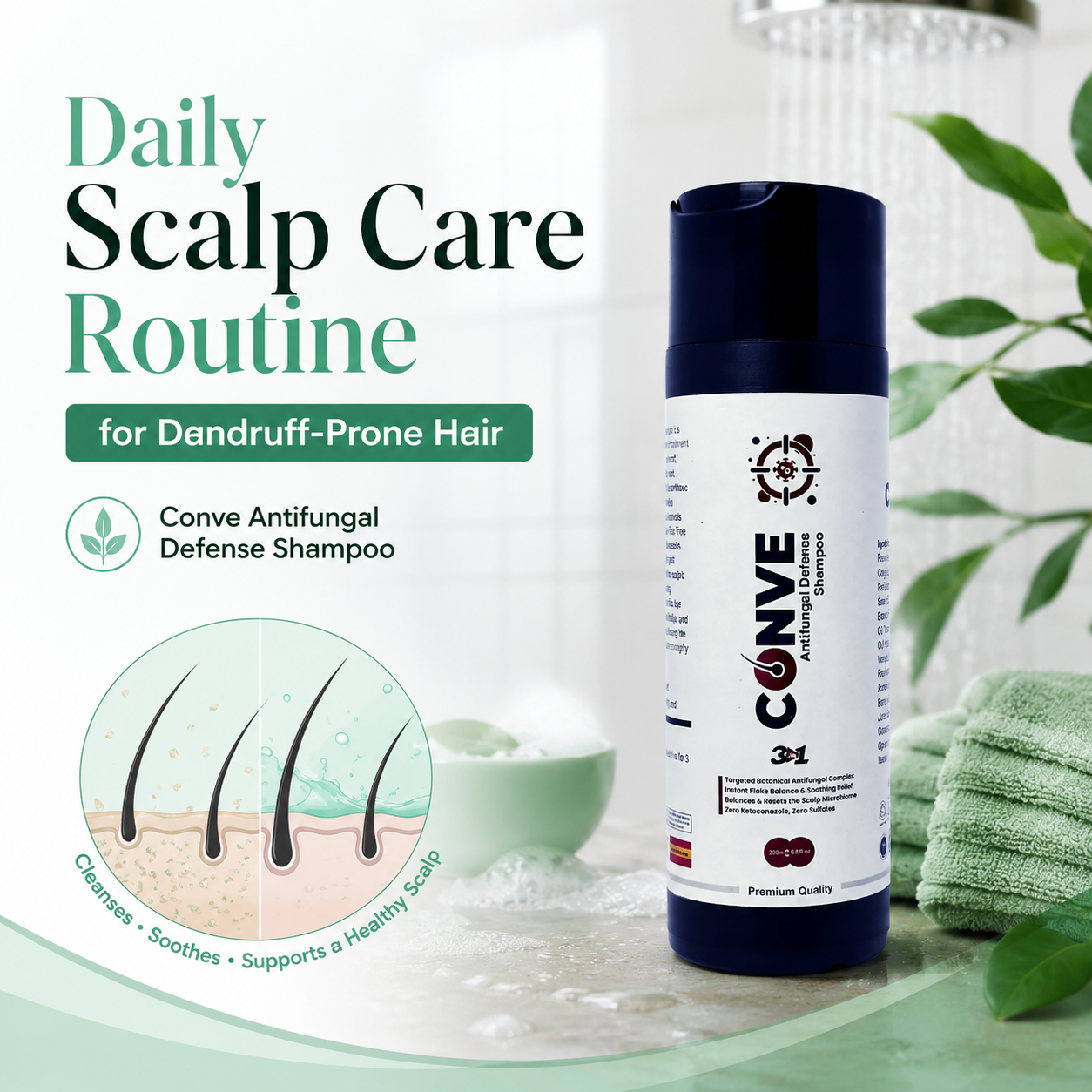 Daily Scalp Care Routine for Dandruff-Prone Hair with Conve Shampoo