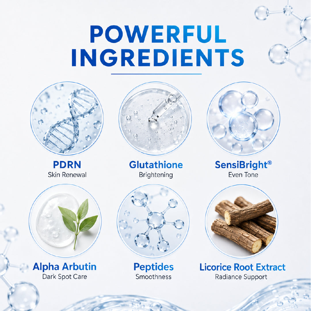 EvaDay glowing cream key ingredients PDRN glutathione SensiBright and alpha arbutin