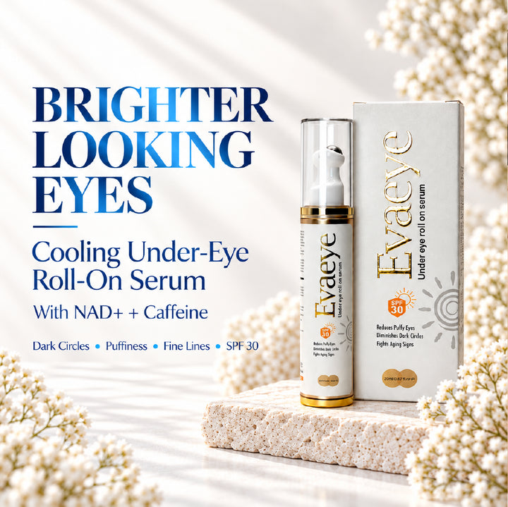 NAD+ and caffeine under-eye roll-on serum for dark circles and puffiness