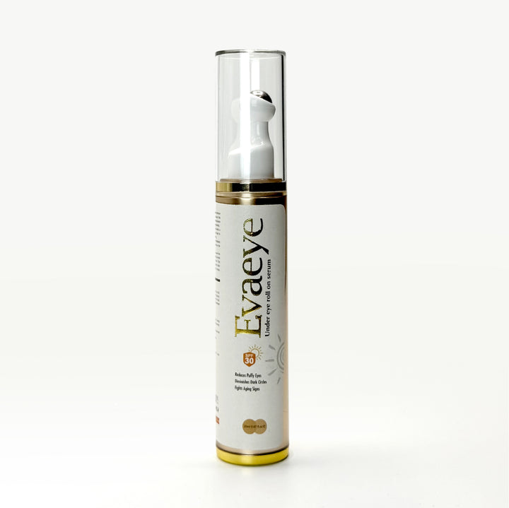 EvaEye under-eye roll-on serum with NAD+ and caffeine for dark circles