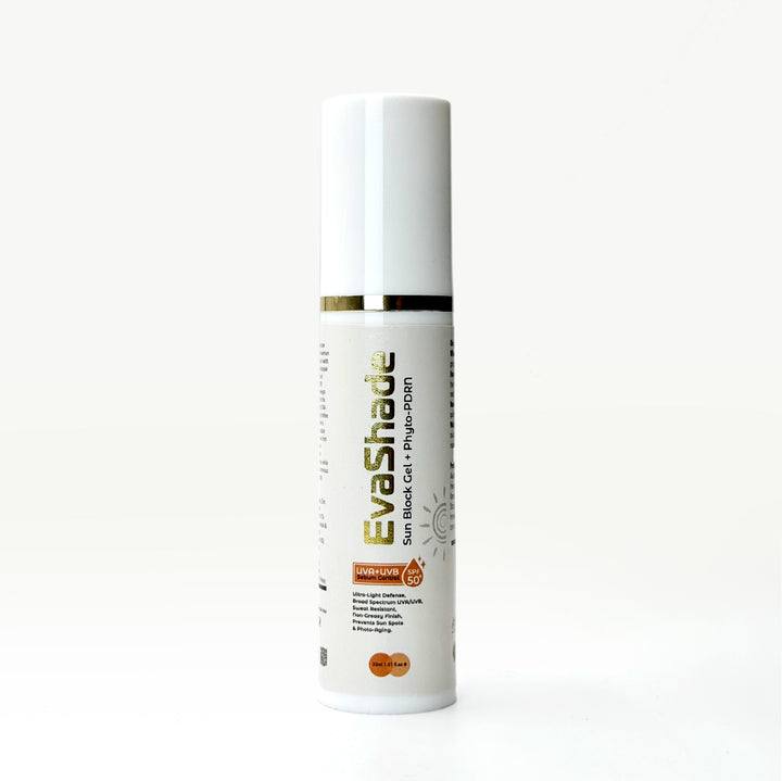 EvaShade SPF 50+ sunblock gel with Phyto-PDRN bottle by Elysium Skin Sciences