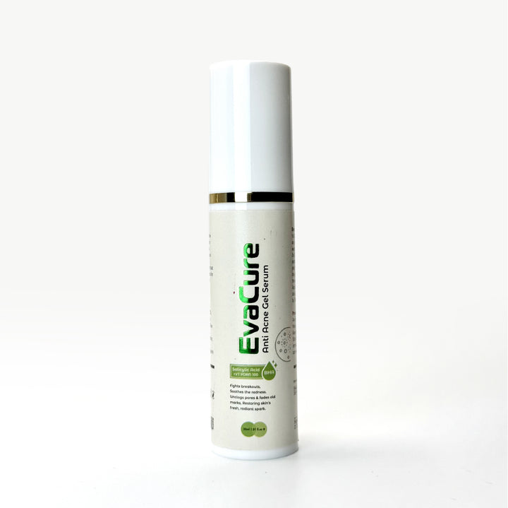 EvaCure salicylic acid and PDRN anti-acne gel serum bottle by Elysium Skin Sciences