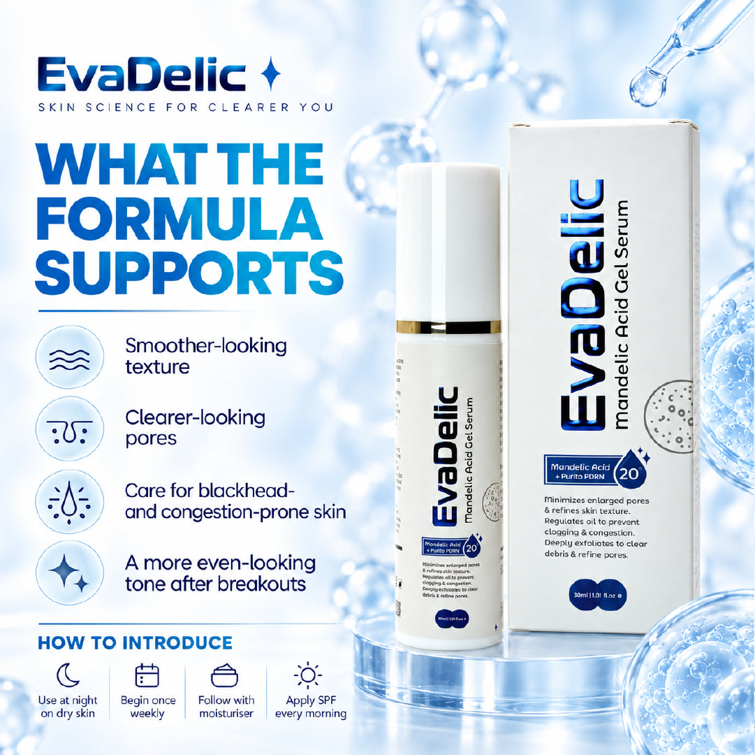 Mandelic acid and PDRN serum formula for smoother texture clearer pores and even skin tone
