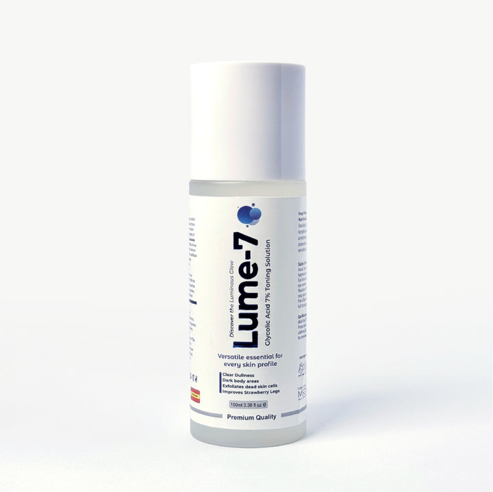 Lume-7 glycolic acid 7% exfoliating toner bottle by Elysium Skin Sciences