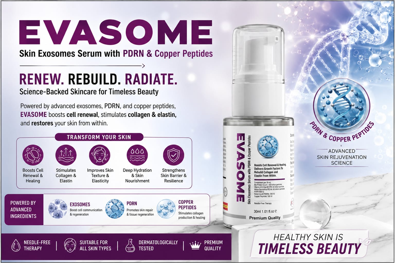 Evasome Skin Copper Peptide and PDRN serum for skin rejuvenation